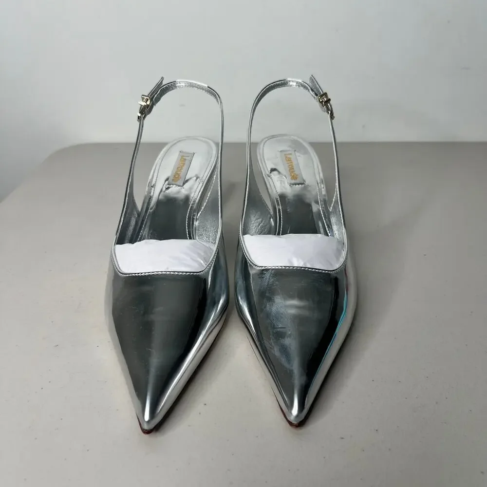 Larroude Silver LouLou Mirror Pump Size 8